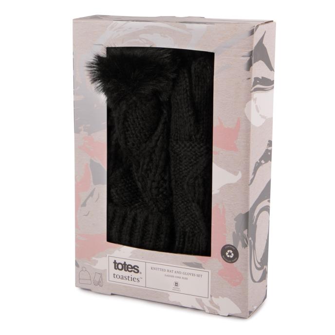 totes toasties® Ladies Knitted Hat & Glove Gift Set  Black Extra Image 1
